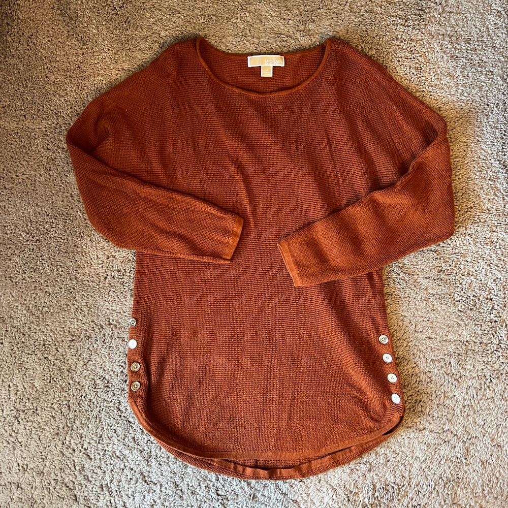 Rust Long Sleeve Sweater with Button Detail